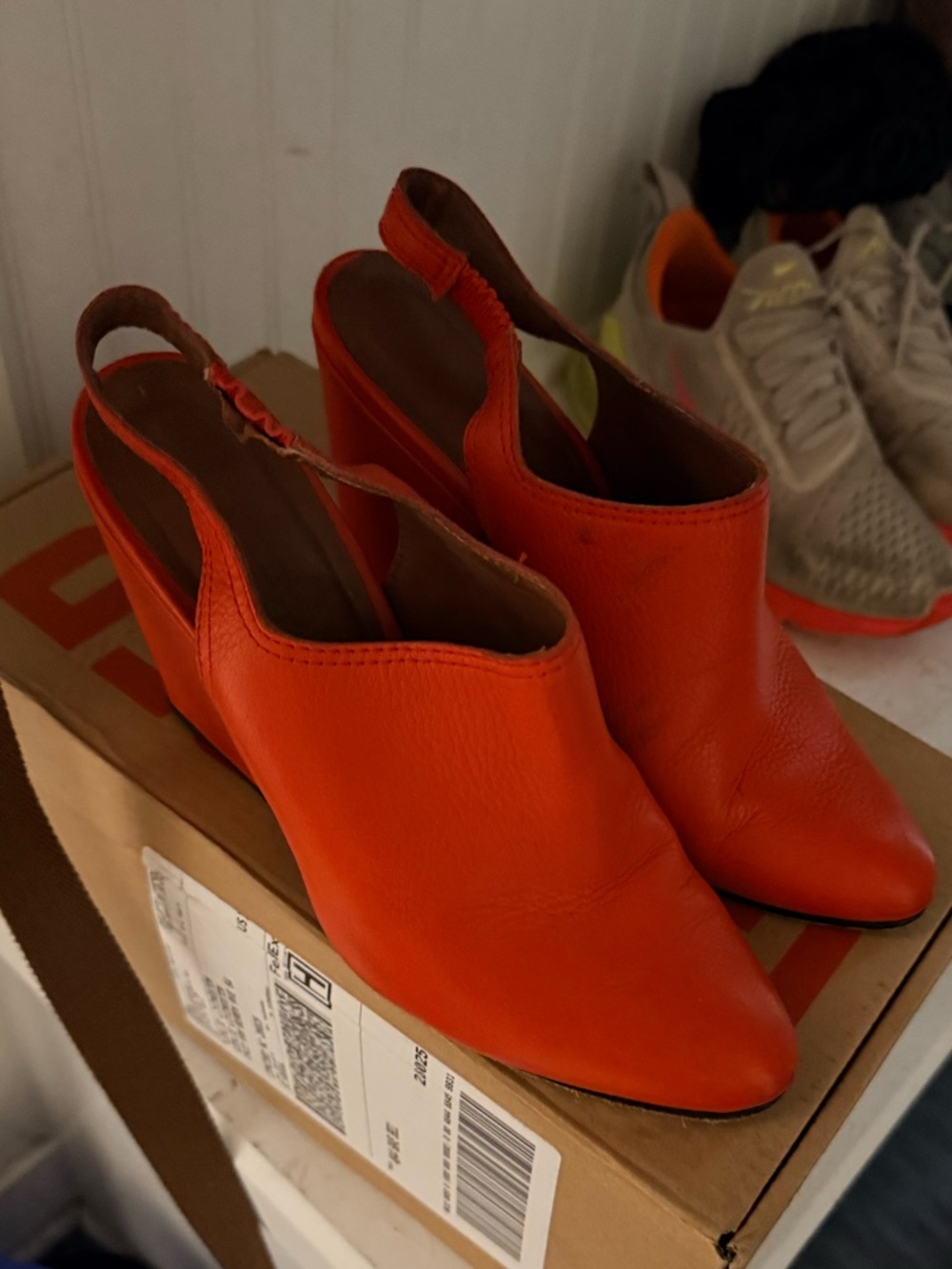 Rachel Comey Orange Leather Slingback Wedge Mules